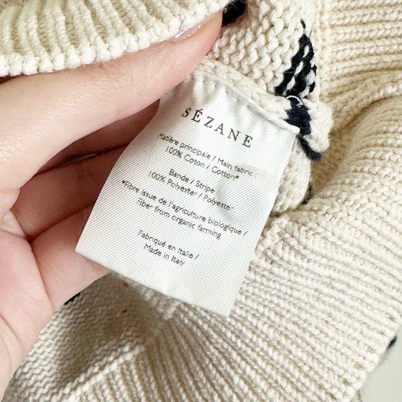 Sezane Leontine Jumper Sweater Henley Ecru Navy Stripe - Picture 6 of 8